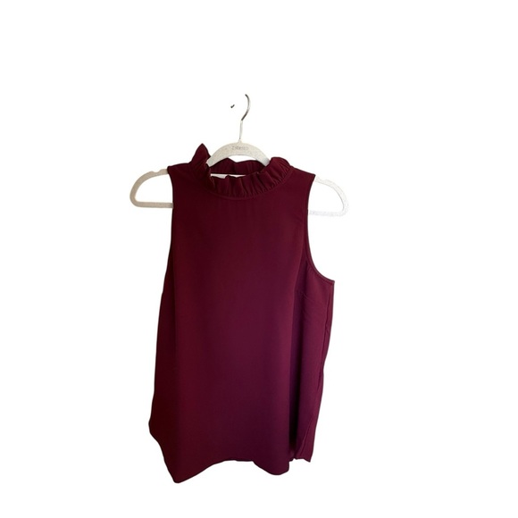 J. Crew Dark Wine Red Ruffled Tank Top - Picture 2 of 8